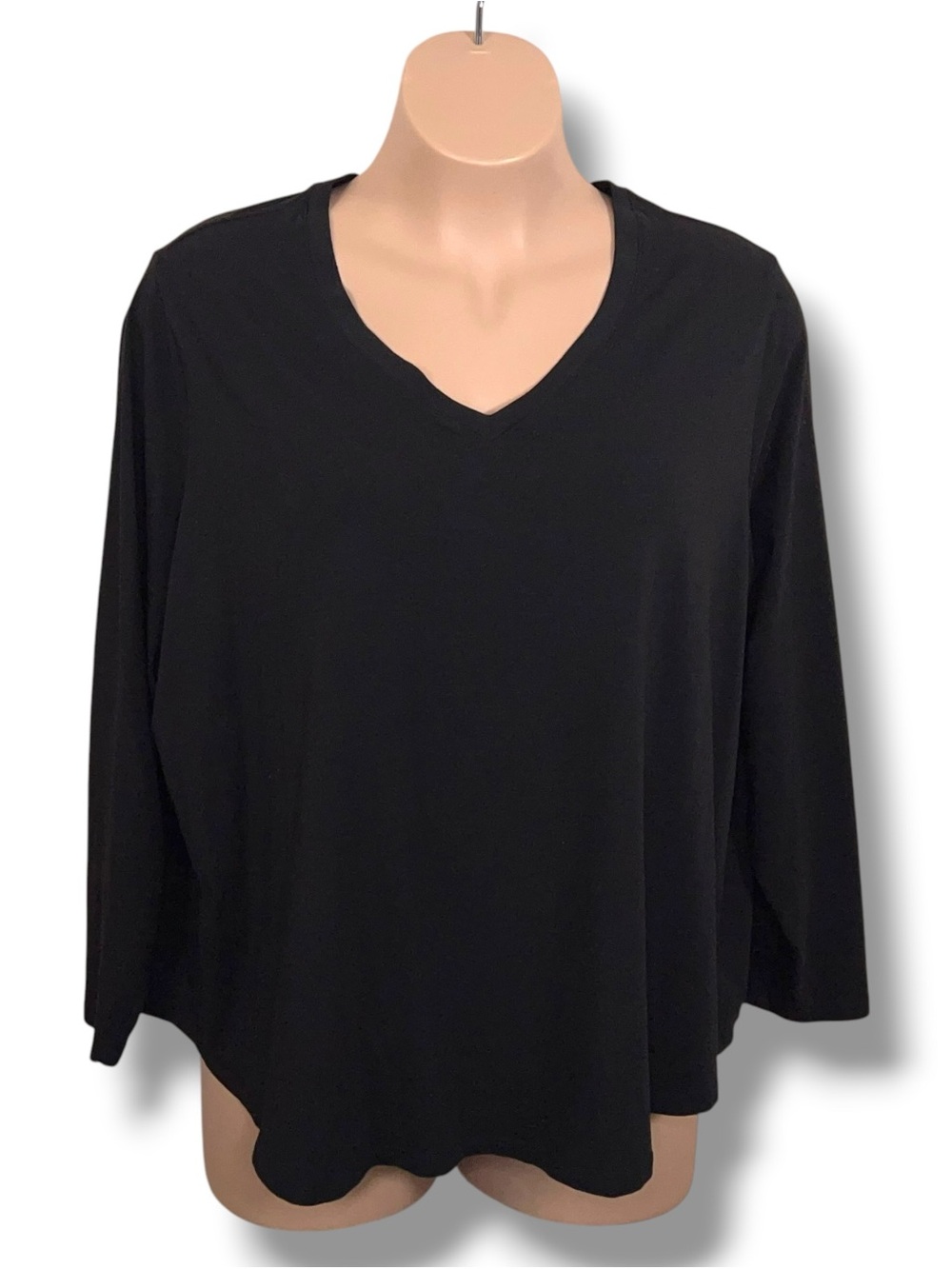 4x Terra And Sky Black Long Sleeve Casual Top Plus Vneck Cotton Blend Neutral